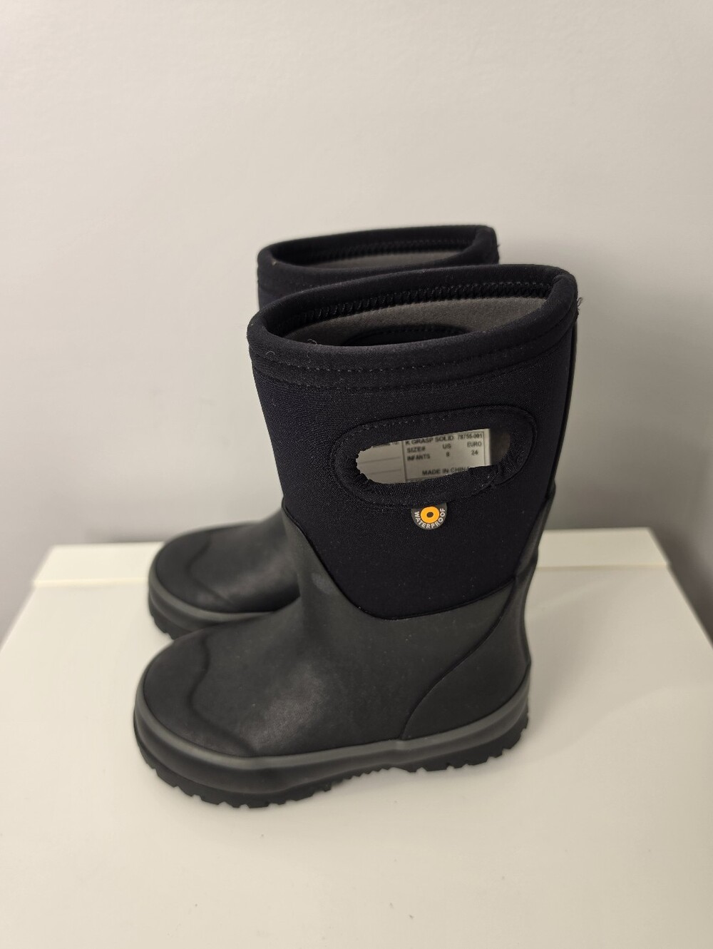 Bogs Kids Grasp Solid Waterproof Winter Rain Boots Black Toddler Infant Size 8